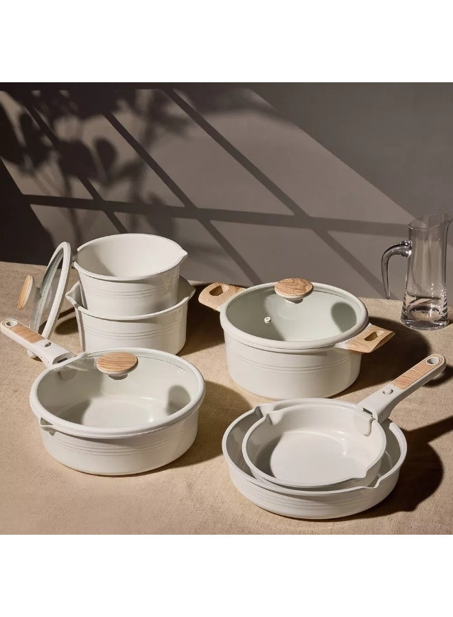 Carote 24-Piece Ceramic Nonstick Cookware Set with Detachable Handle, PFAS-Free Healthy Cooking Pots & Pans, Stackable Design with Pour Spouts, All-Stovetop Compatible, Dishwasher Safe (Cream) - Image 5